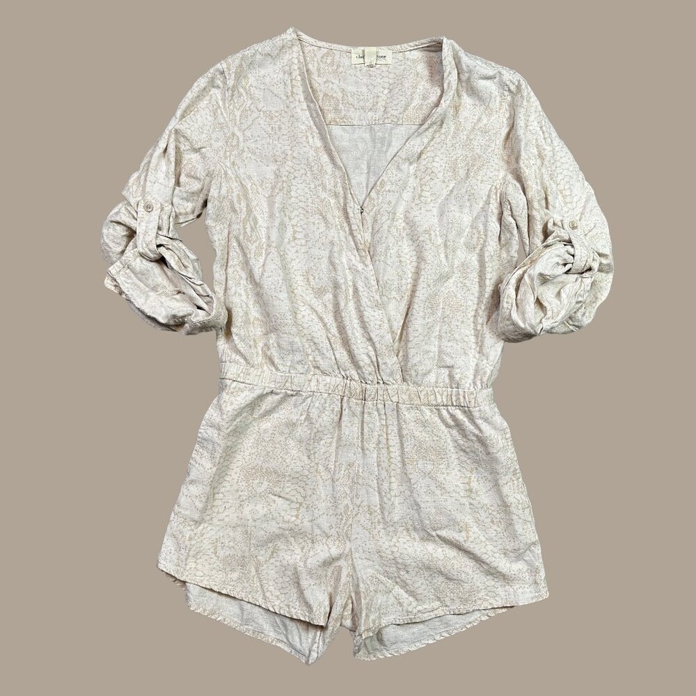 Cloth & Stone Anthropologie Snake Print Shorts Romper Linen Blend Women's Small